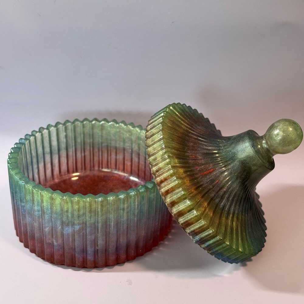 Multicolor Ribbed Glass Jar with Lid - Picture 2 of 3